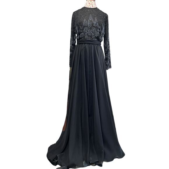 Vintage Dresses & Skirts - Vintage Beaded Evening Gown Jack Bryan Saks Fifth Ave Black Long Sleeve Dress 14